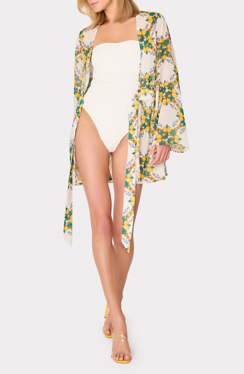 Milly Jessie Lemon Tile Long Sleeve Cover-Up, Alternate, color, White Multi