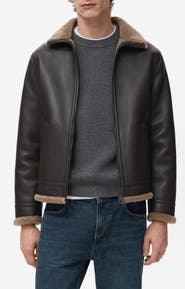 MANGO Fleece Lined Faux Leather Bomber Jacket