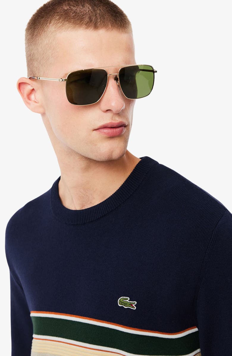 Lacoste Ottoman Stitch Stripe Cotton & Wool Sweater, Alternate, color, 9Il Navy Blue/ Sinople-Lapland