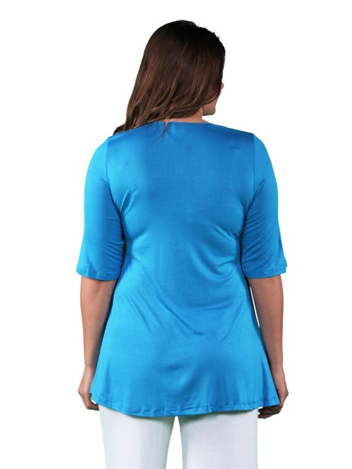 24seven Comfort Apparel Elbow Sleeve Swing Tunic Top For Women In Brown