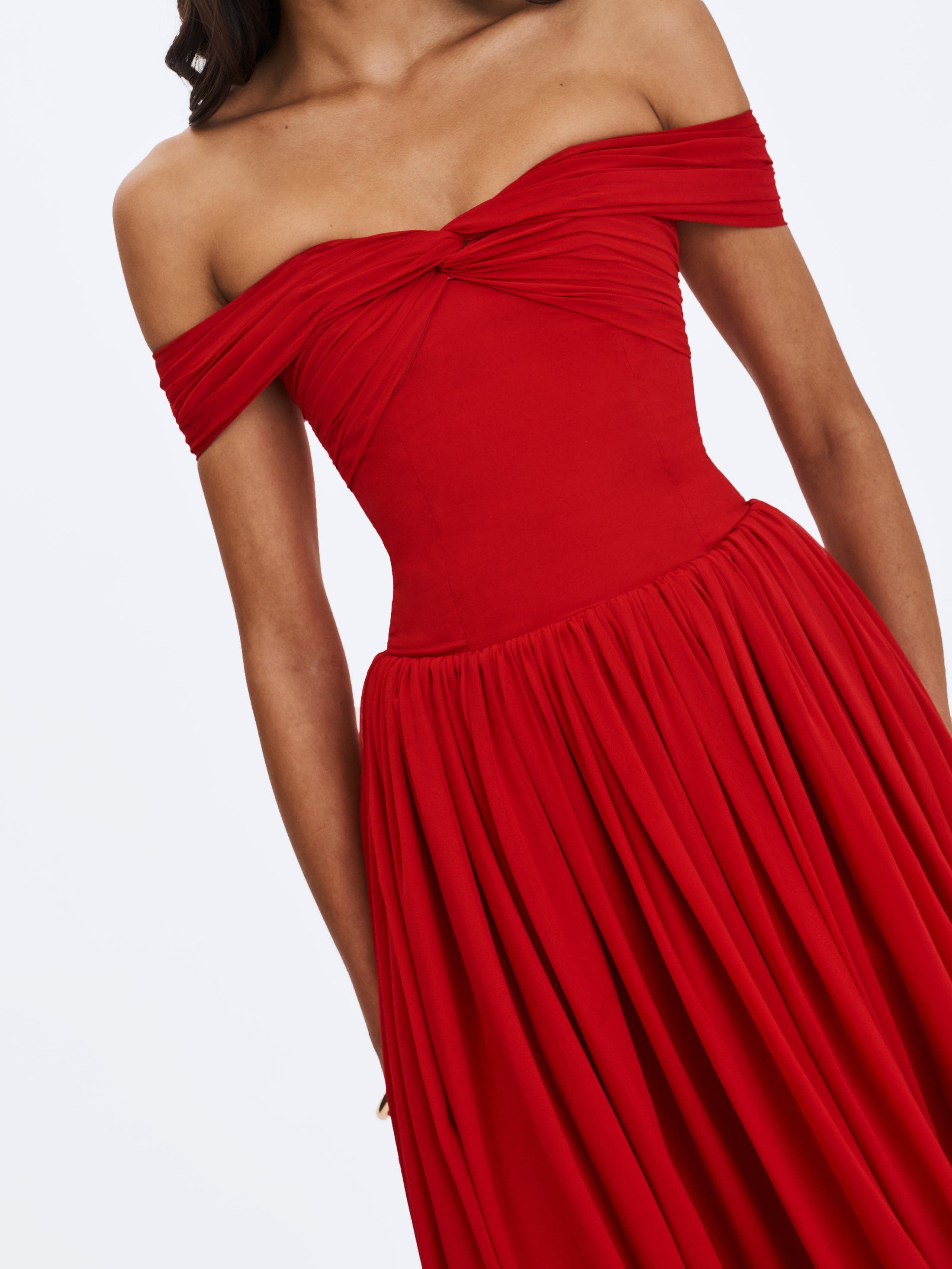 Miss Circle Tereza Georgette Bardot High-Slit Maxi Dress (Women ...
