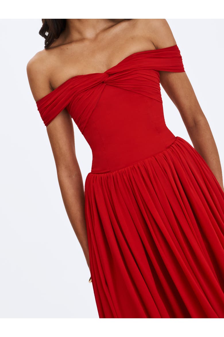 Tereza Georgette Bardot High-Slit Maxi Dress, Alternate, color, Red