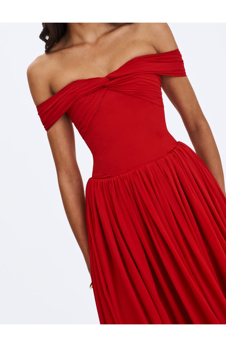 Miss Circle Tereza Georgette Bardot High-Slit Maxi Dress, Alternate, color, Red