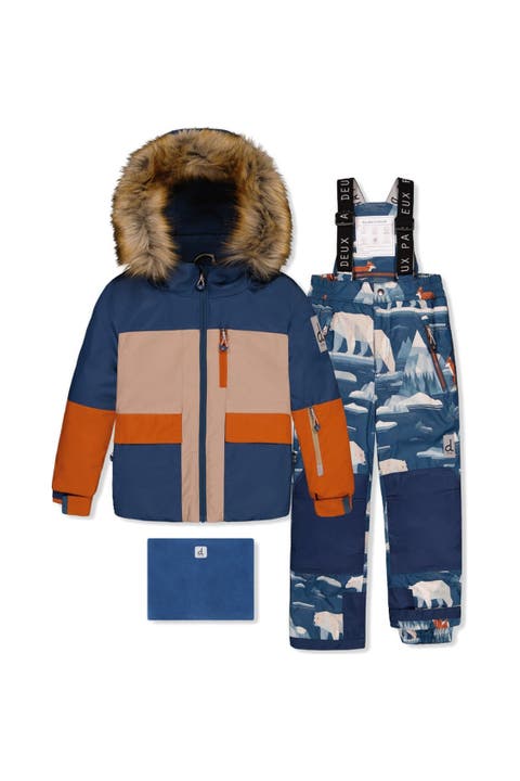 Play Faux Fur Hood Jacket & Bear Pants Two Piece Snowsuit