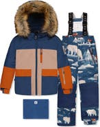 Deux par Deux Play Faux Fur Hood Jacket & Bear Pants Two Piece Snowsuit