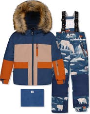 Deux par Deux Play Faux Fur Hood Jacket & Bear Pants Two Piece Snowsuit