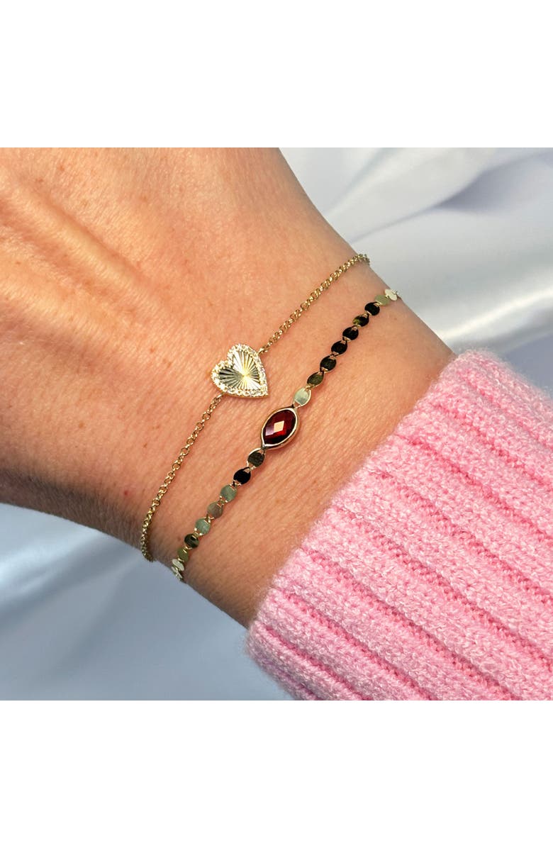 The Lovery Fine Jewelry Skinny Fluted Gold Diamond Heart Bracelet, Alternate, color, Yellow Gold