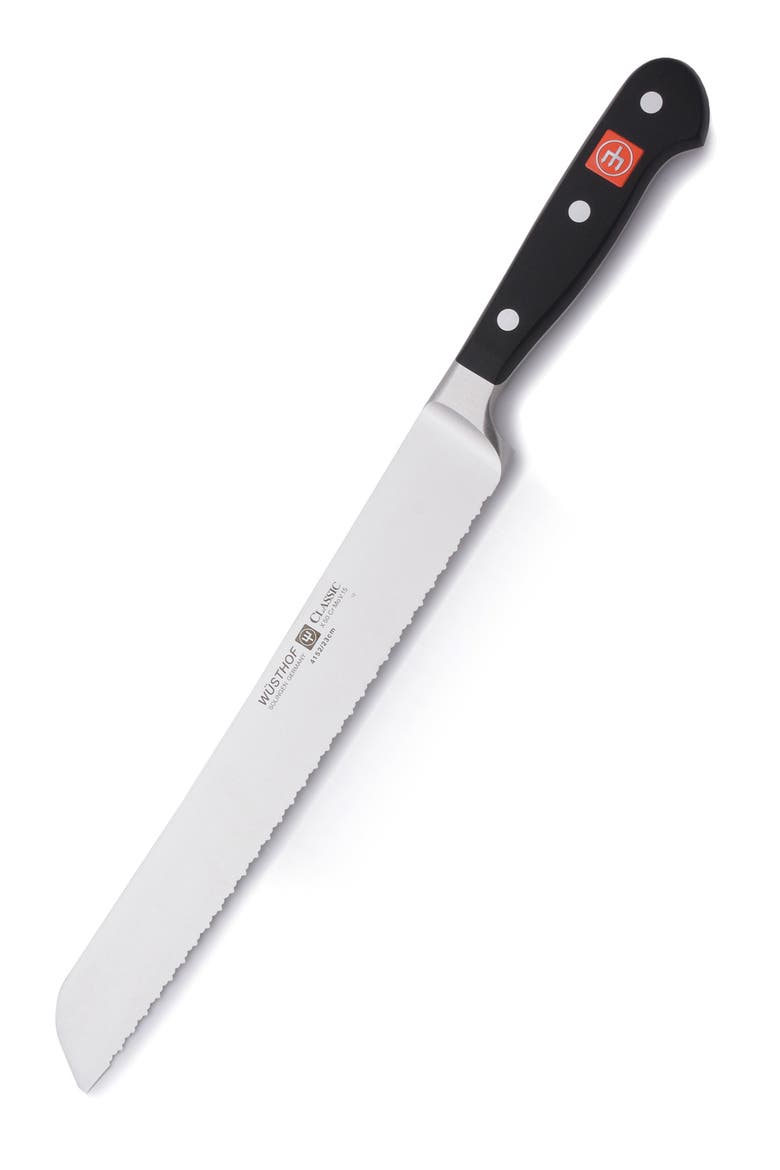 Classic Double Serrated Stainless Steel Bread Knife, Main, color, BLACK