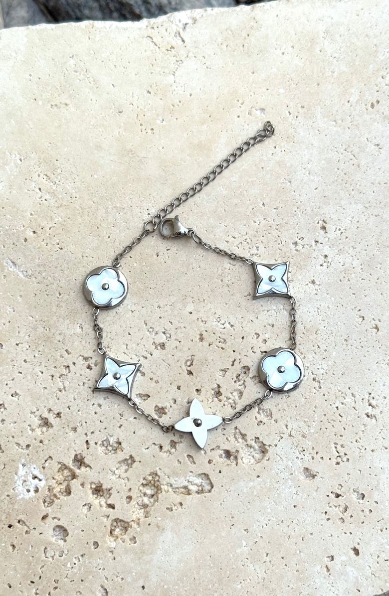 Adornia Mother of Pearl Clover Charm Bracelet, Alternate, color, White