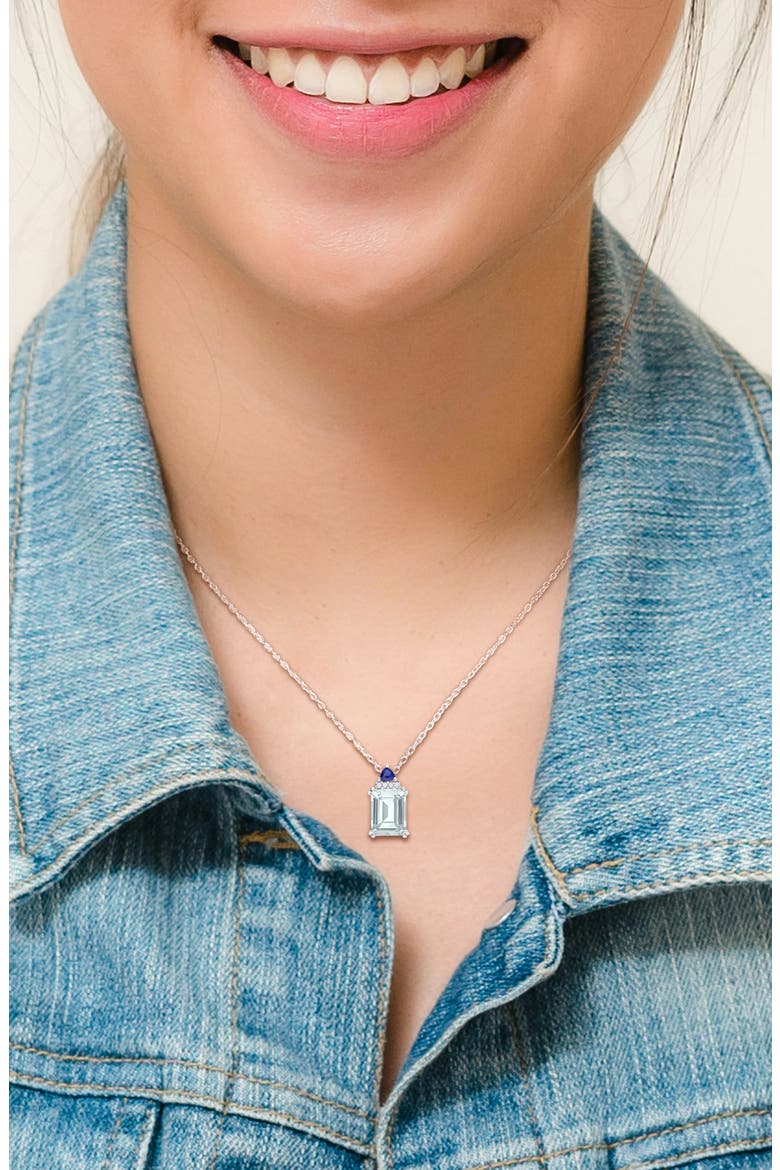 Sterling Silver Aquamarine, Sapphire & Diamond Pendant Necklace, Alternate, color, BLUE