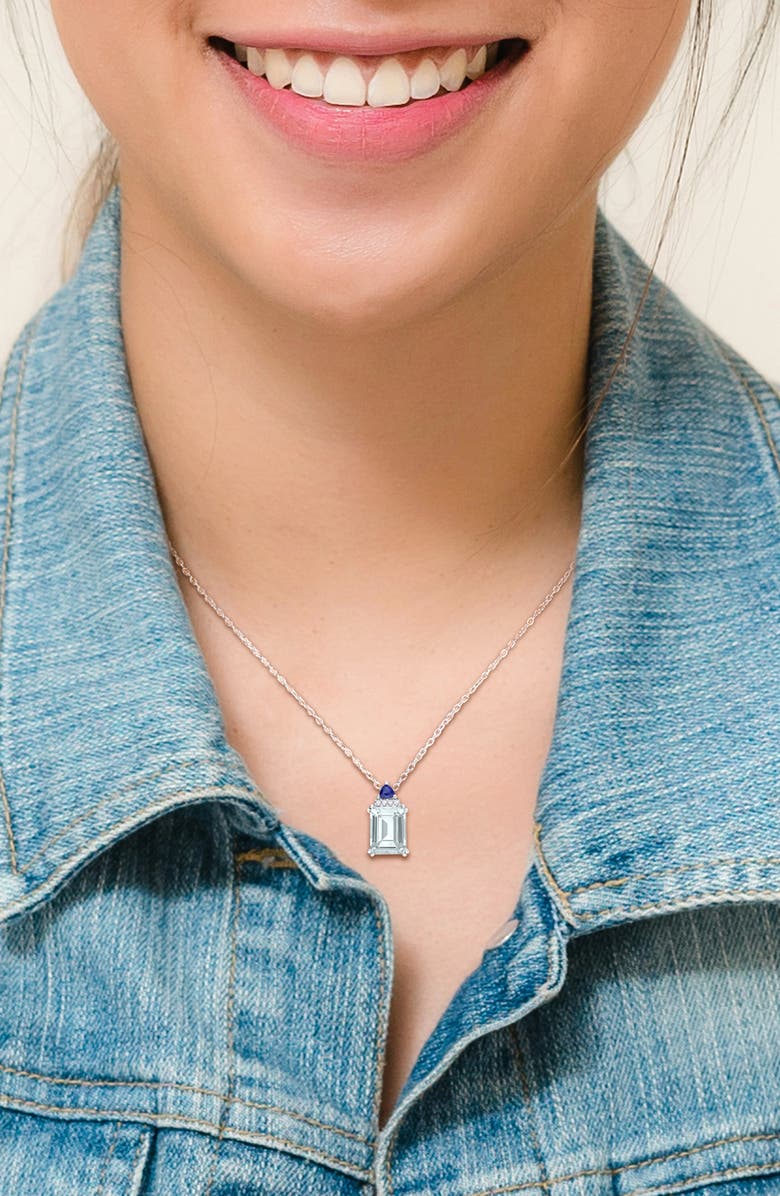 DELMAR Sterling Silver Aquamarine, Sapphire & Diamond Pendant Necklace, Alternate, color, Blue