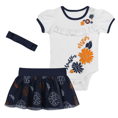 Outerstuff Kids'  Newborn White/navy Houston Astros Sweet Catcher 3-piece Bodysuit, Headband And Skirt Set In Multi