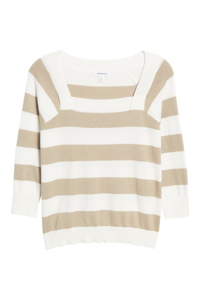 Stripe Cotton & Merino Wool Sweater, Alternate, color, WHITE- TAN COBBLESTONE STRIPE