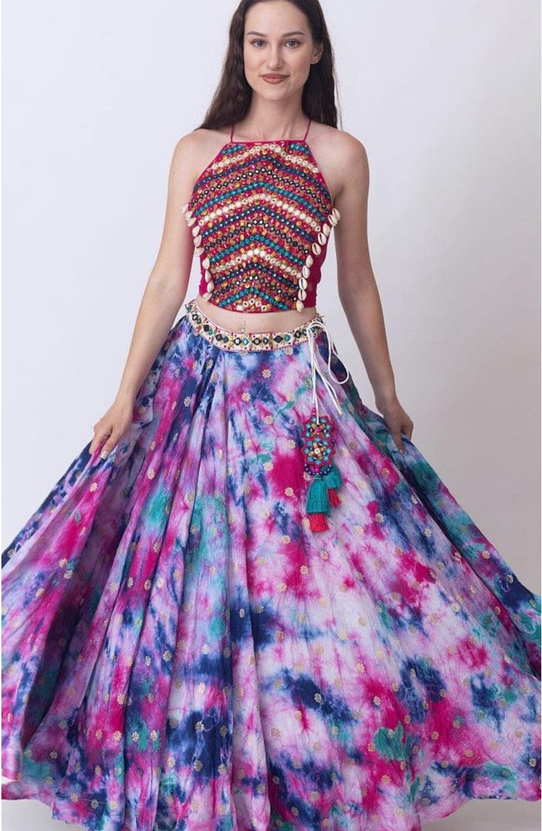 RAAS Maya Hand Tie-Dye Lehenga Choli, Main, color, Light Pink Multi