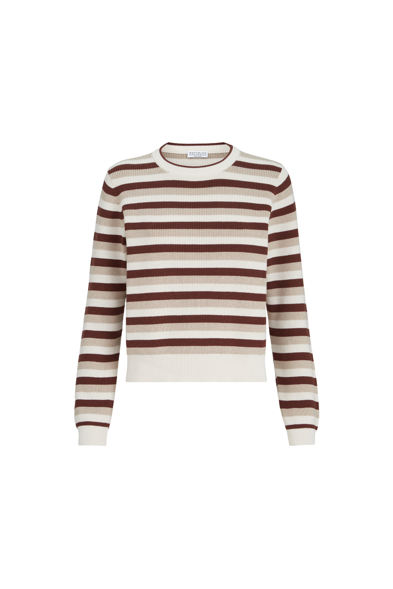 Cotton striped sweater, Alternate, color, Orange