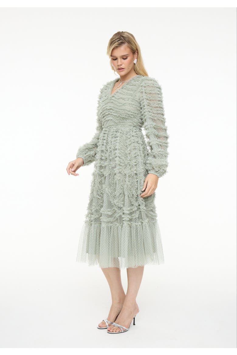 Tulle Mesh Midi Dress, Alternate, color, SAGE GREEN