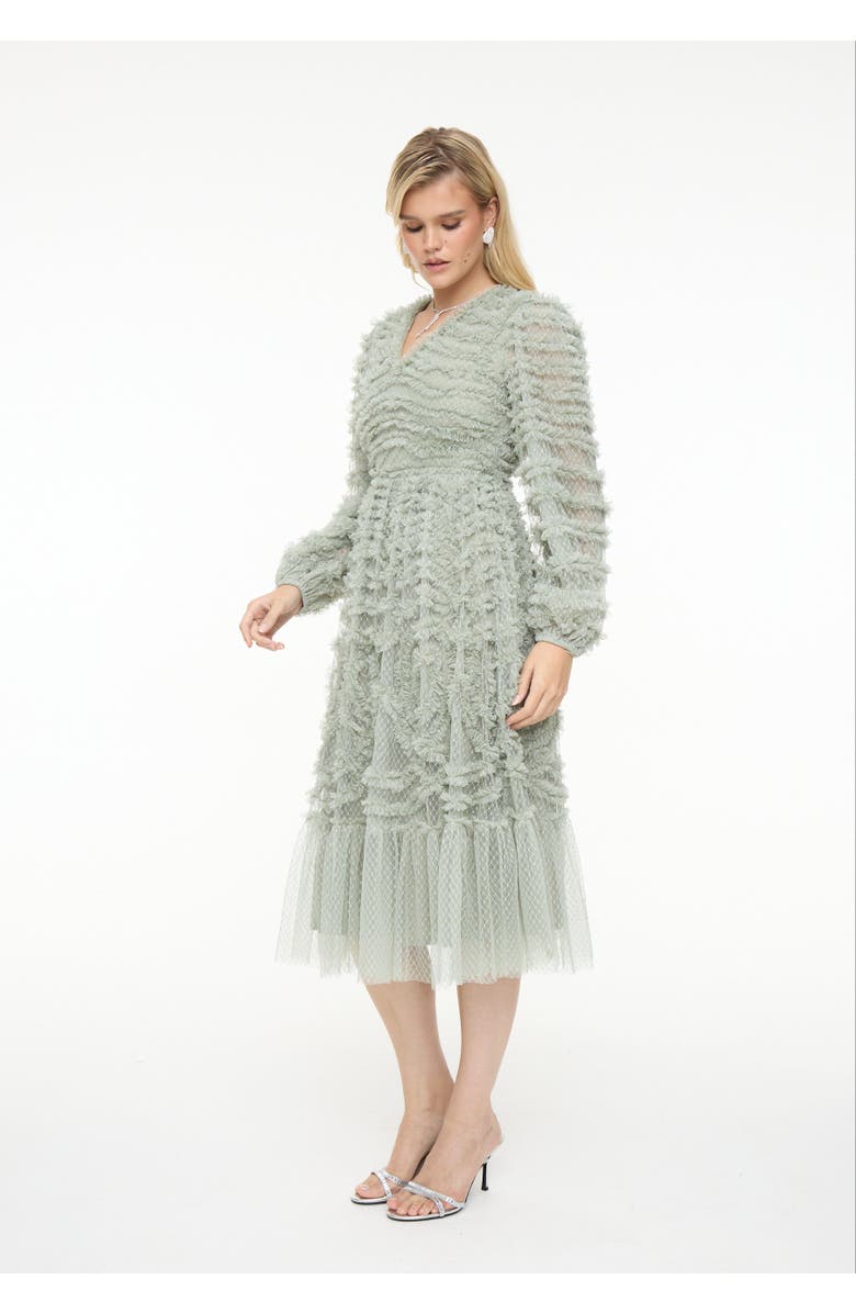 BEAUUT Tulle Mesh Midi Dress, Alternate, color, Sage Green