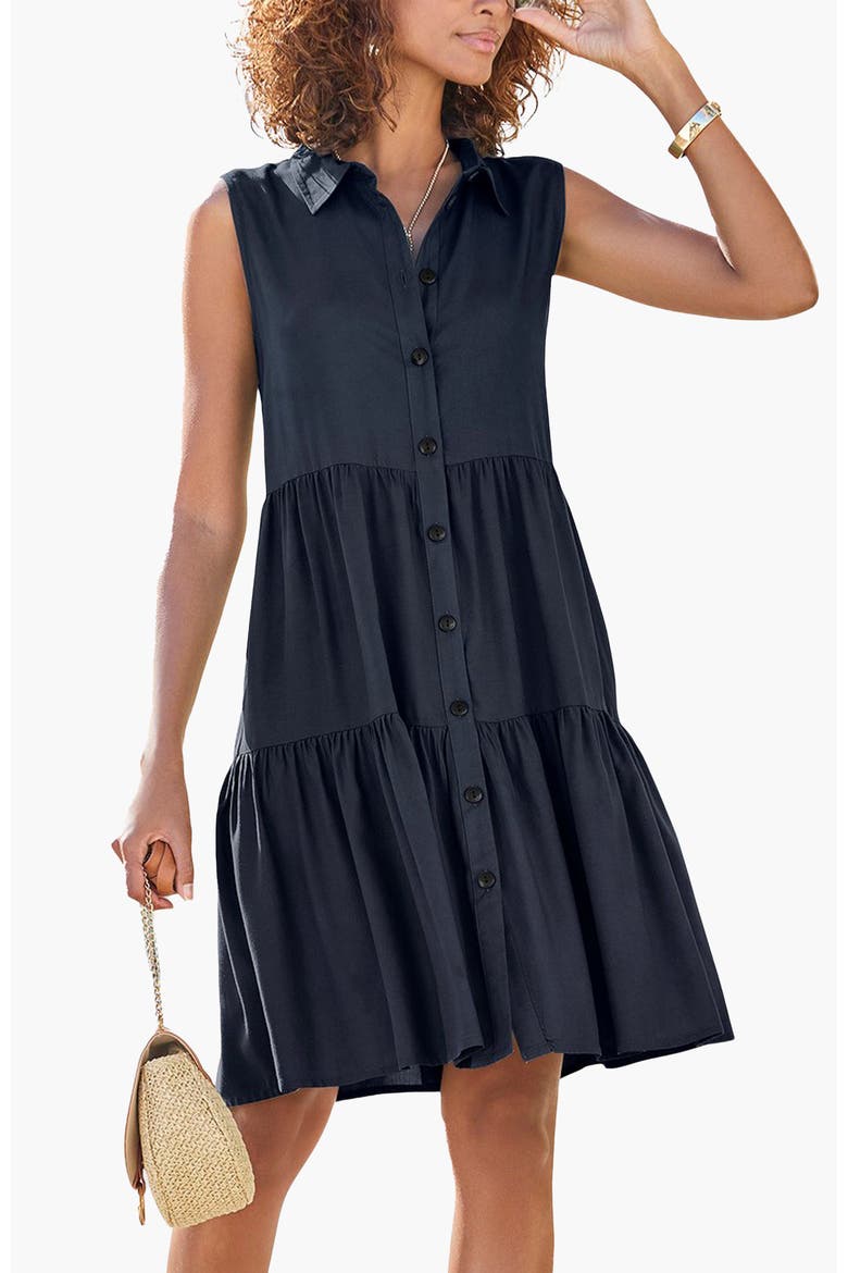 Tiered Shirt Dress, Main, color, Navy
