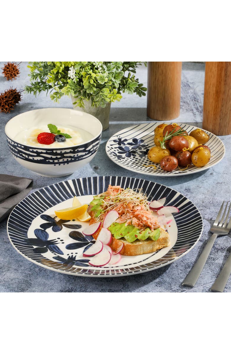 Gibson Home Eliza 12 Piece Ceramic Dinnerware Set, Alternate, color, Blue