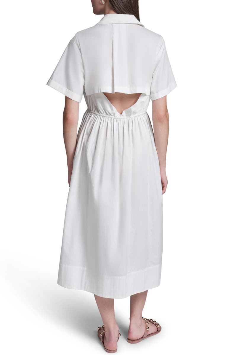 BCBG Cotton Poplin Midi Cape Back Shirt Dress, Alternate, color, Whisper White