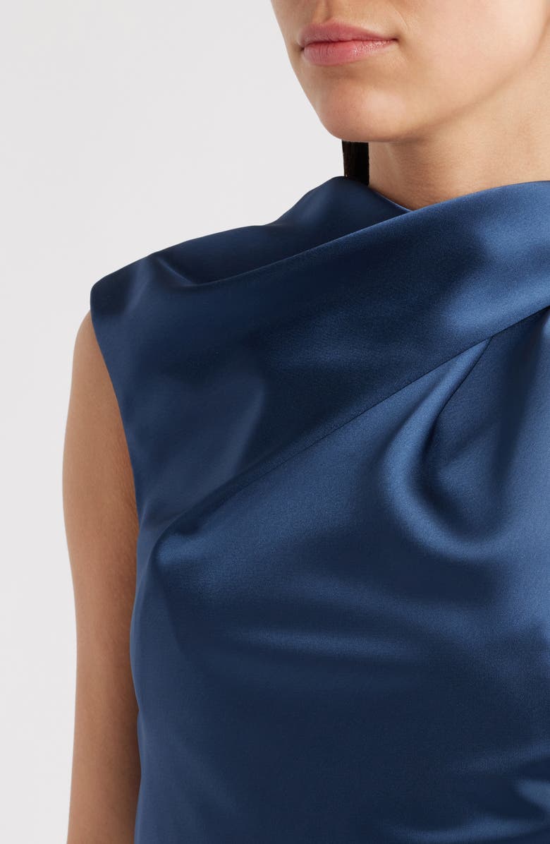 Amsale Asymmetric Neck Satin Gown, Alternate, color, French Blue