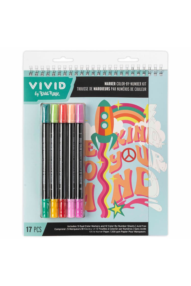 Marker Color By Number Kit, Good Vibes, 5 Markers, Main, color, Multicolored