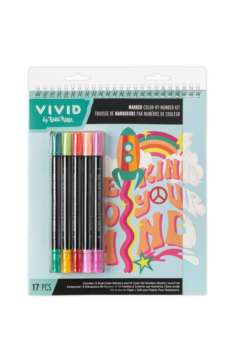 Brea Reese Vivid Marker Color By Number Kit, Good Vibes, 5 Markers, Main, color,