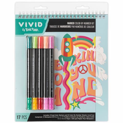 Marker Color By Number Kit, Good Vibes, 5 Markers