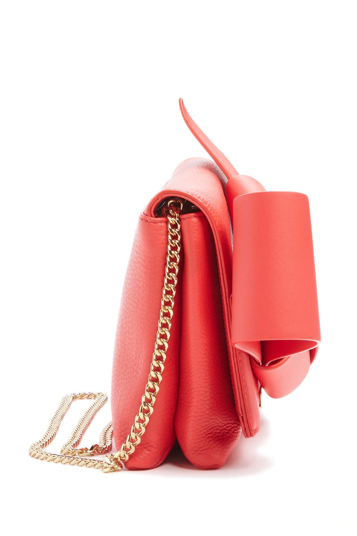 Knotted Bow Leather Clutch, Alternate, color, BRIGHT RED