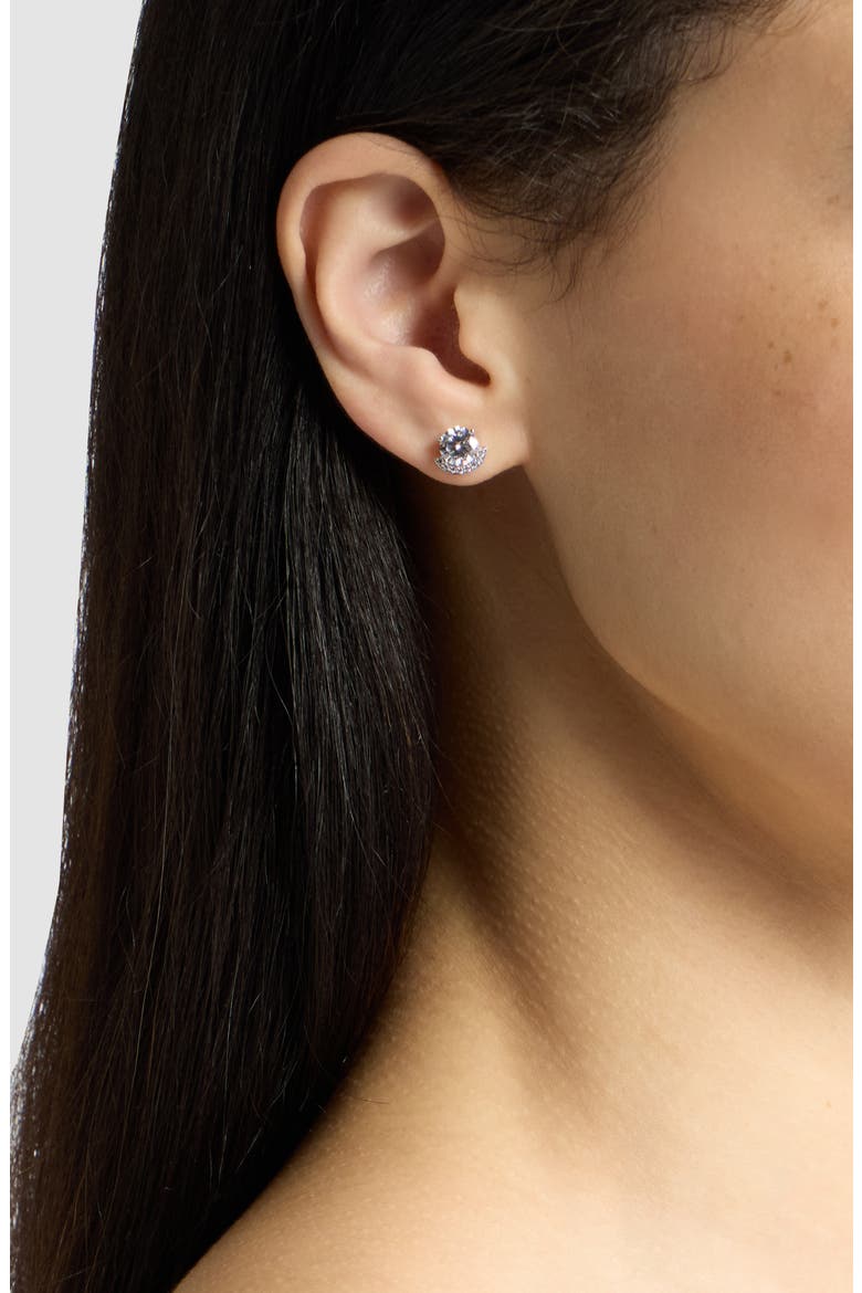 Cubic Zirconia Pave Crescent Stud Earrings, Alternate, color, CLEAR- SILVER