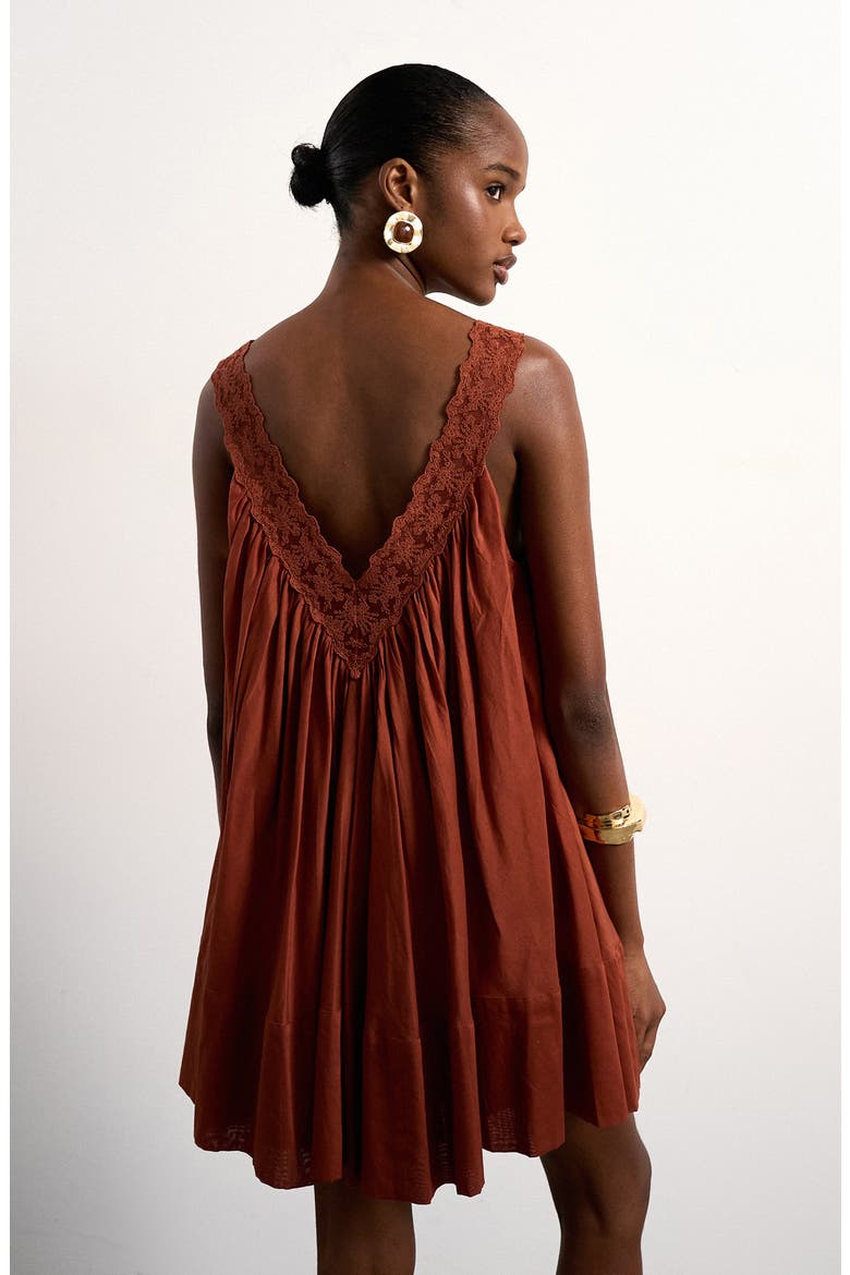 Lace Trim Sleeveless Trapeze Minidress, Alternate, color, COPPER