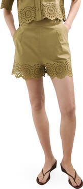 MANGO Eyelet Embroidery High Waist Shorts