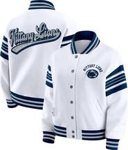 WEAR by Erin Andrews Women's WEAR by Erin Andrews White/Navy Penn State Nittany Lions Satin Stitch Full-Snap Fleece Sweatshirt Jacket