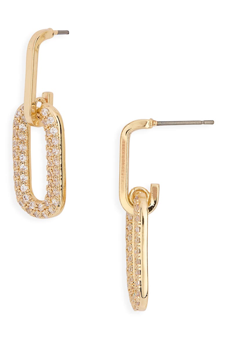 Pavé Cubic Zirconia Link Drop Earrings, Main, color, CLEAR- GOLD