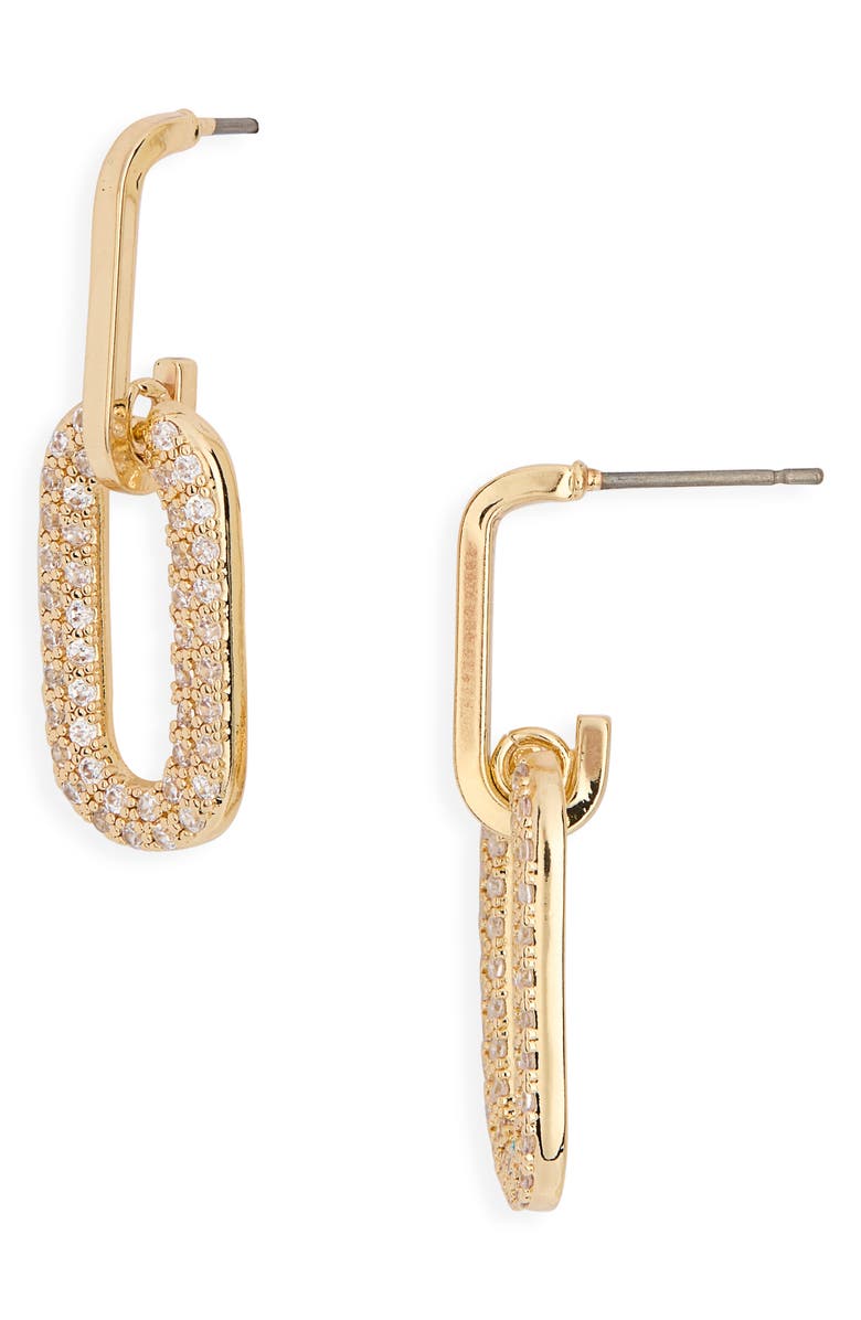 NORDSTROM RACK Pavé Cubic Zirconia Link Drop Earrings, Main, color, Clear- Gold