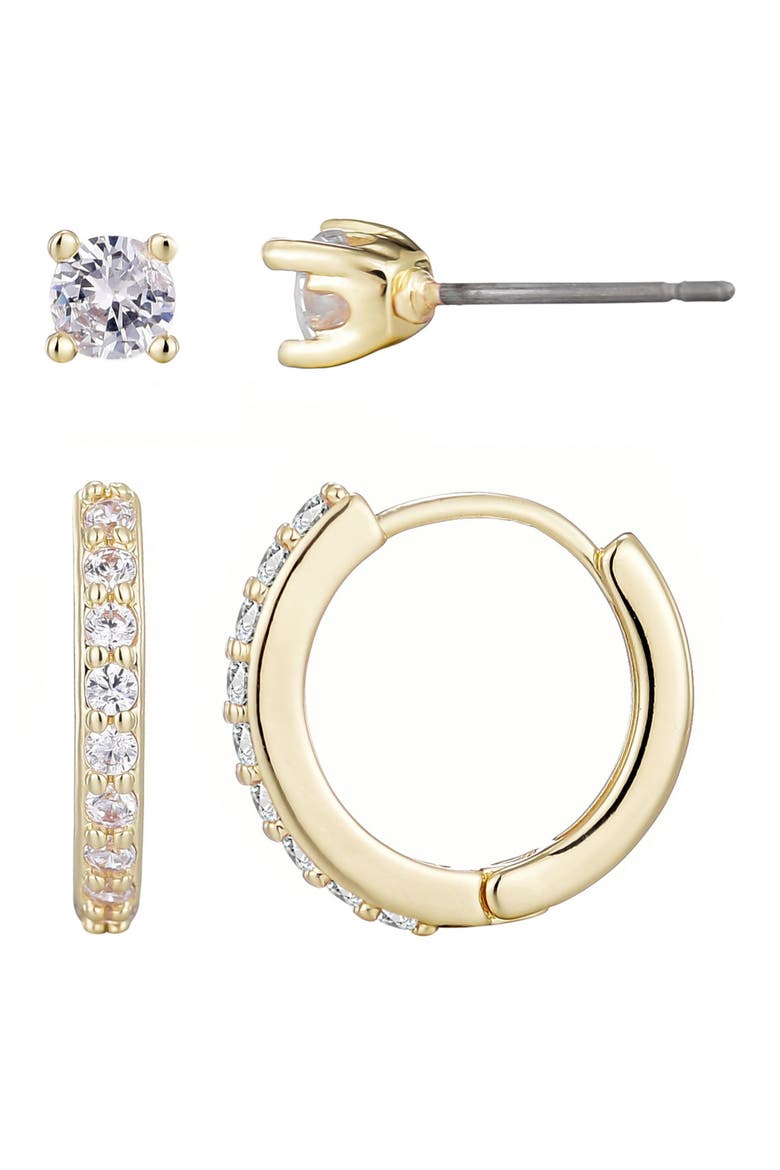 Set of 2 Cubic Zirconia Huggie Hoop Earrings, Main, color, GOLD