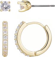 Adornia Set of 2 Cubic Zirconia Huggie Hoop Earrings