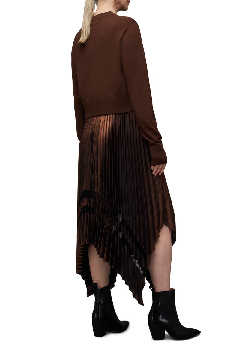 Nadia Two-Piece Metallic Dress & Merino Wool Sweater, Alternate, color, PALE CACAO/BLACK