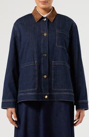 Marina Rinaldi Contrast Collar Denim Jacket
