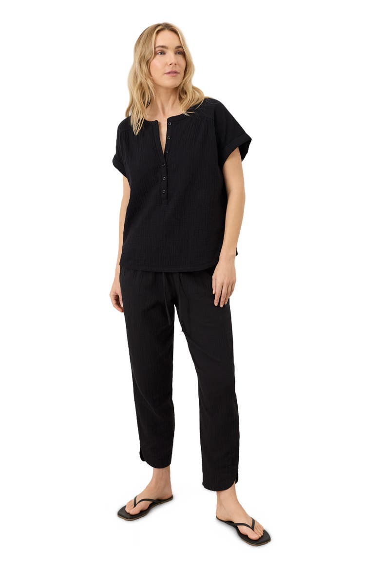 Organic Cotton Coastal Double Gauze Short Sleeve Popover, Alternate, color, Jet Black