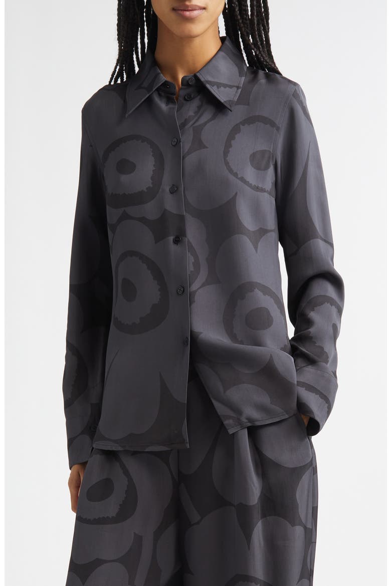 Vivahde Unikko Twill Button-Up Shirt, Main, color, BLACK DARK GREY