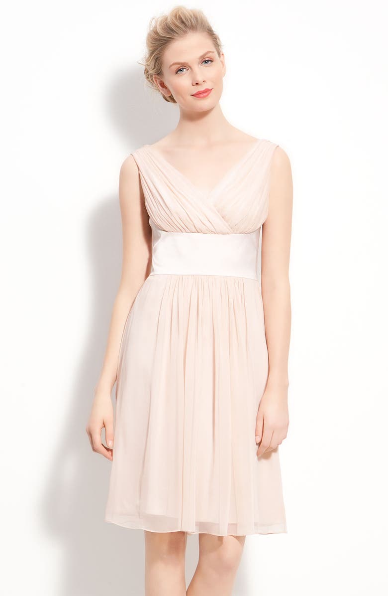 Donna Morgan Satin & Pleated Chiffon Dress, Main, color,