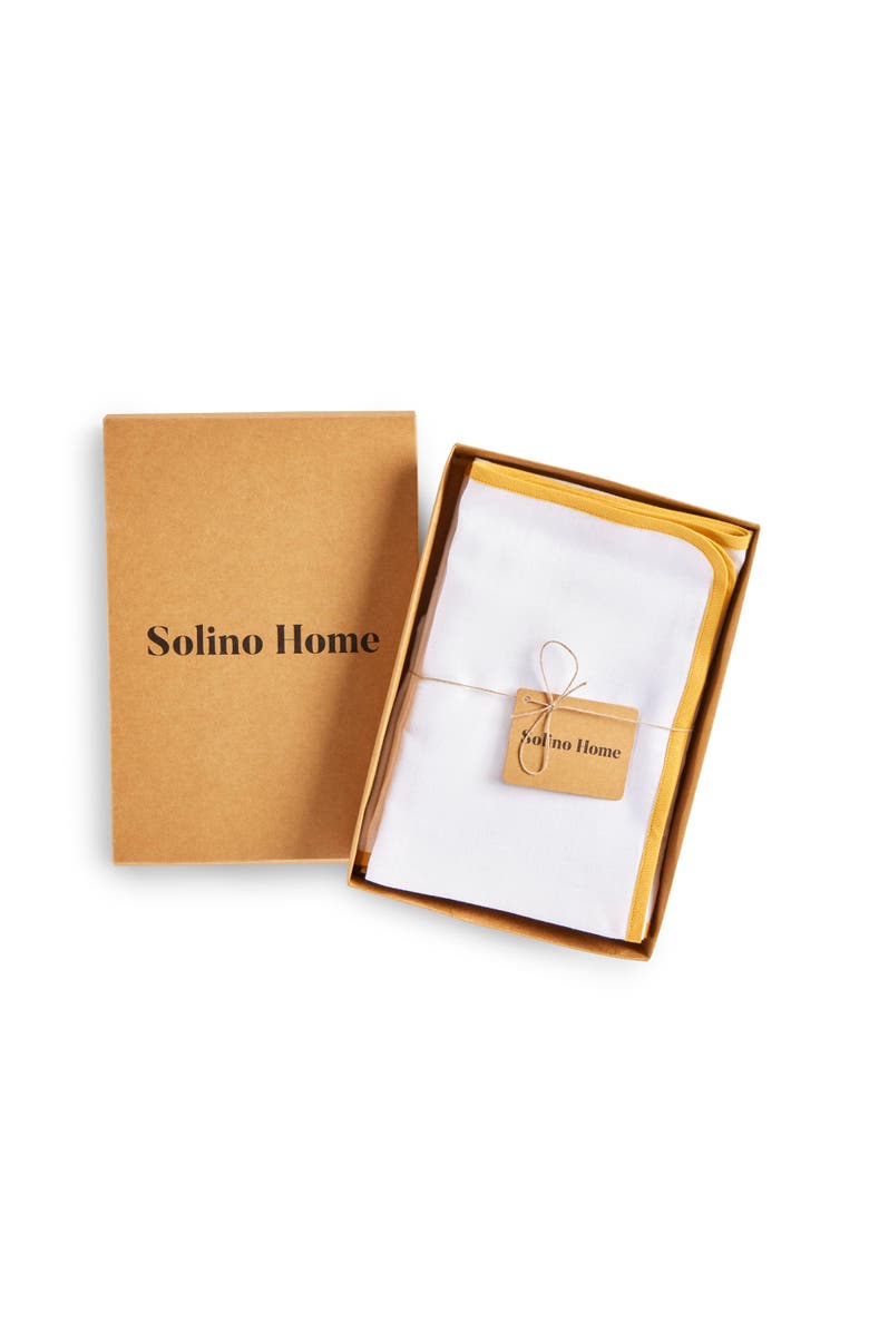 Solino Home Linen Dinner Napkins - Chloe, 20" x 20" Inch, Alternate, color, Mustard Yellow And White