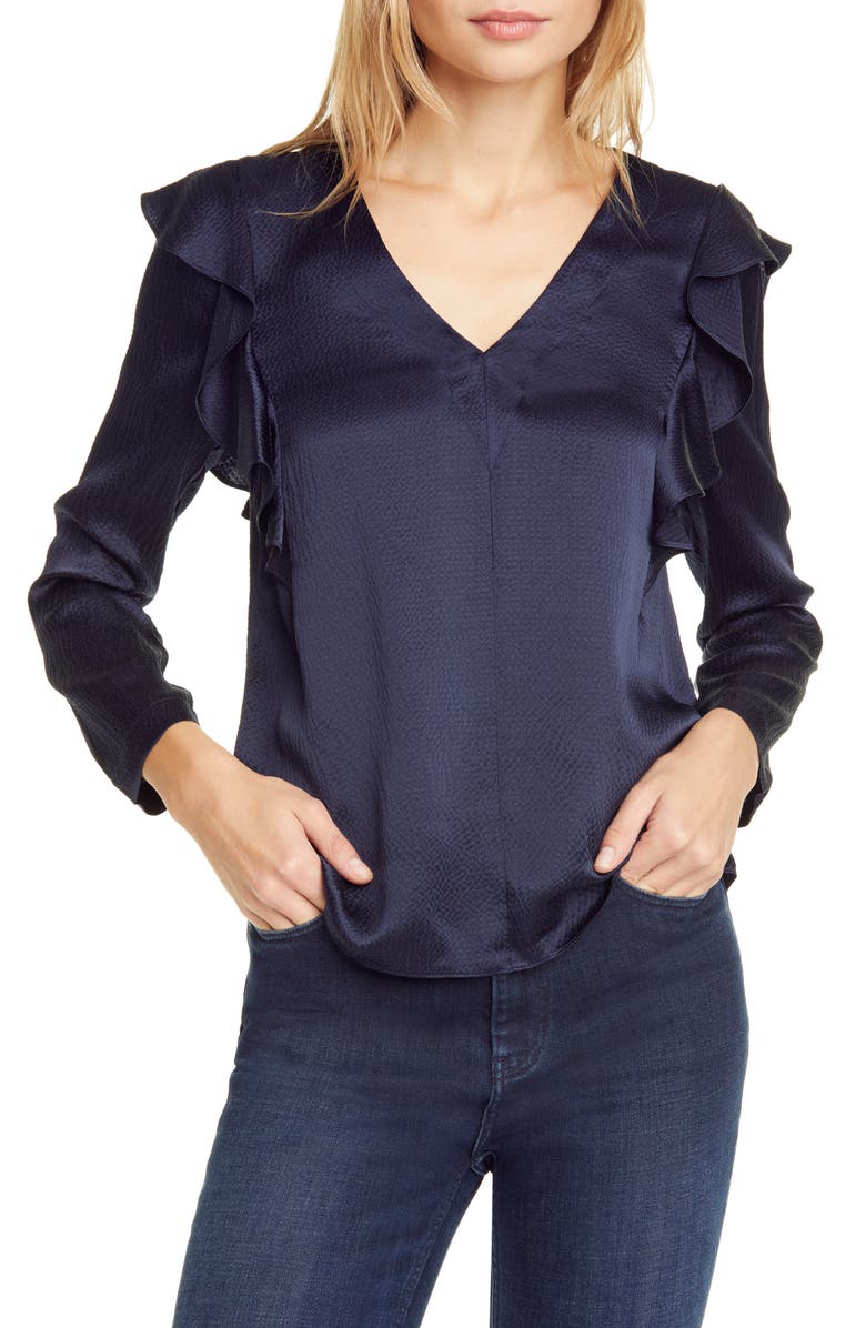 Rebecca Taylor Long Sleeve Ruffle Silk Top, Main, color,