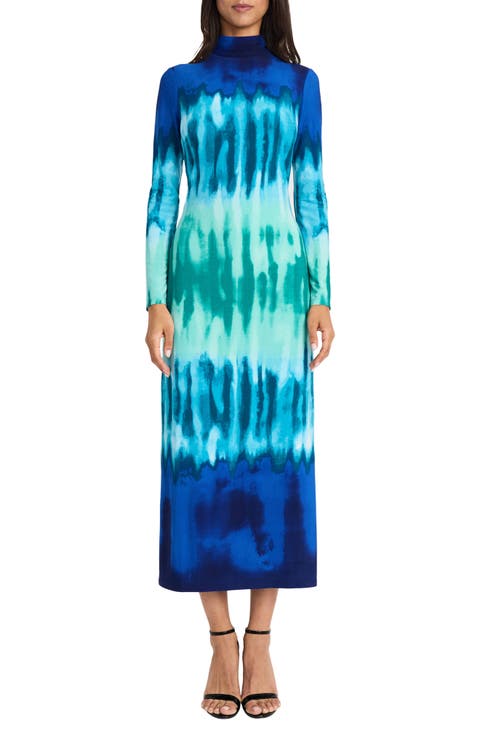 Tie Dye Long Sleeve Column Maxi Dress