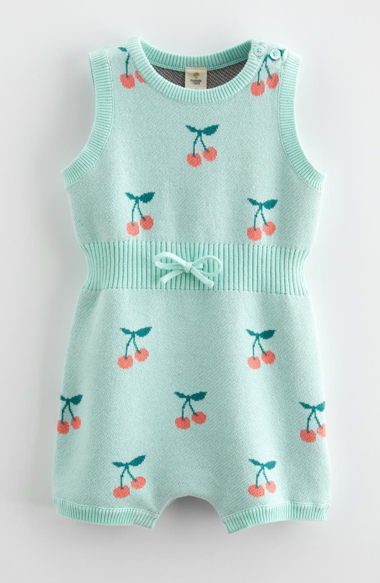 Tucker + Tate Ribbed Waist Cotton Romper, Main, color, Green Yucca Cherries