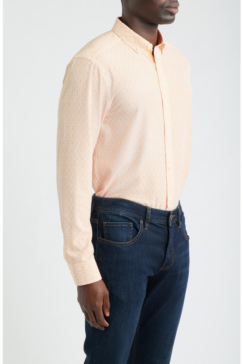 XC+™ Football Print Performance Button-Down Shirt, Alternate, color, ORANGE