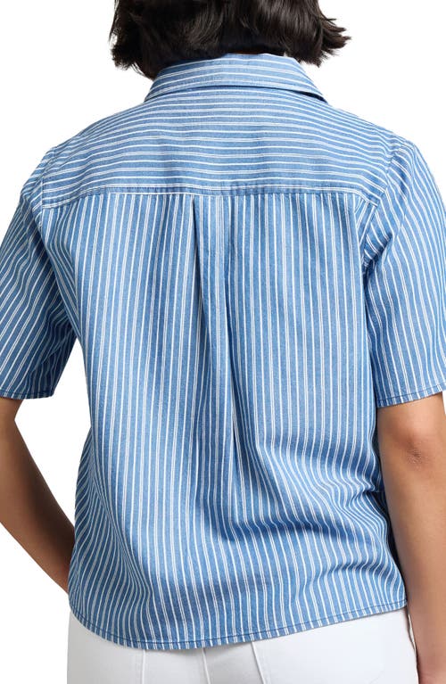 Jones New York Stripe Short Sleeve Chambray Button-up Shirt In Blue