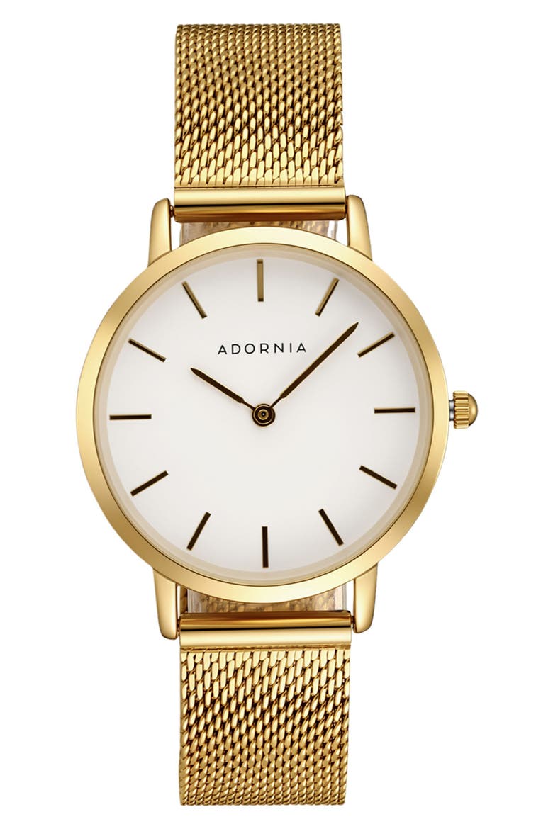 Frankfurt Quartz Mesh Strap Watch, 34mm, Main, color, GOLD/ WHITE