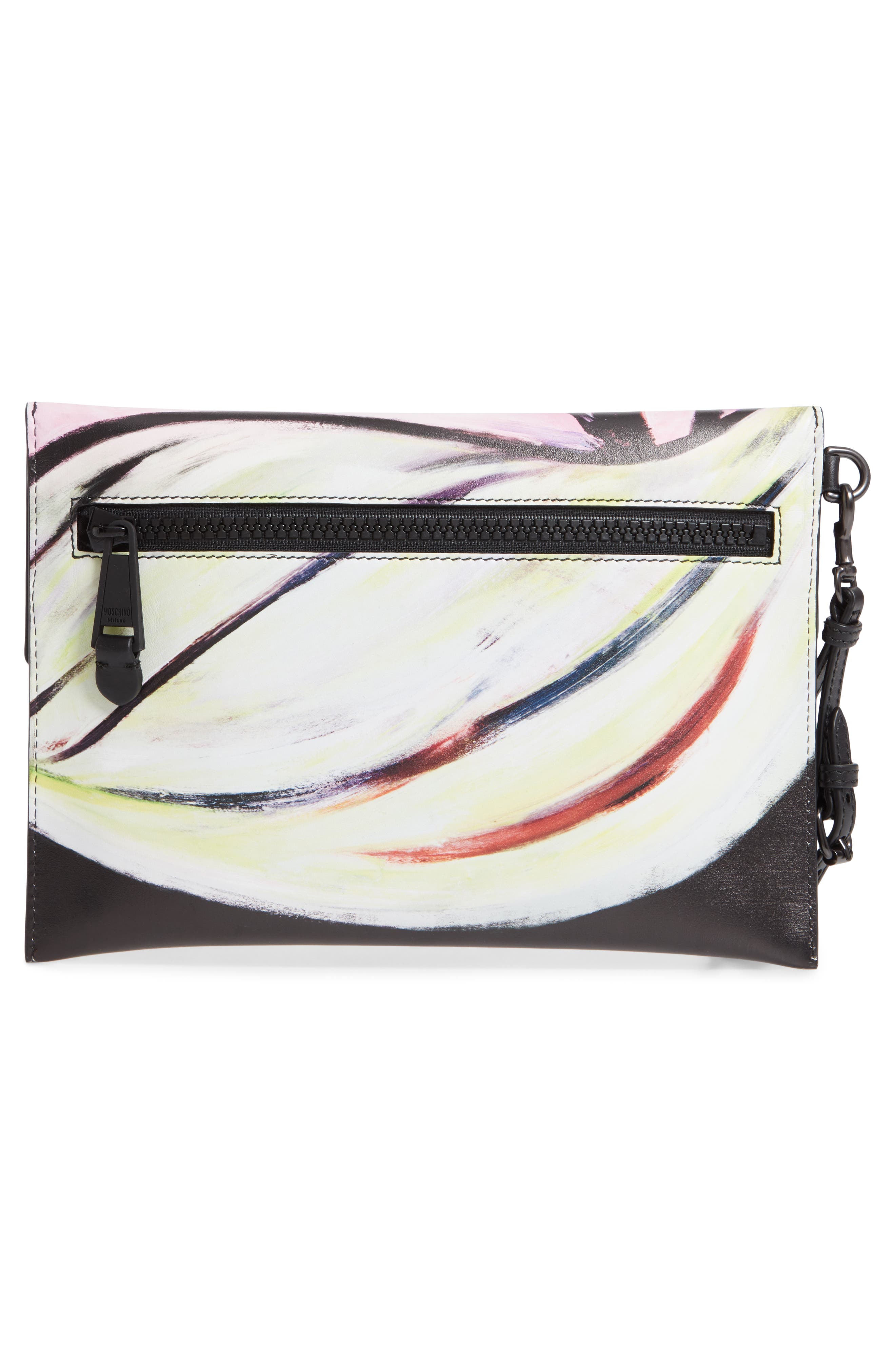 Face Print Leather Clutch, Alternate, color, FANTASY PRINT BLACK